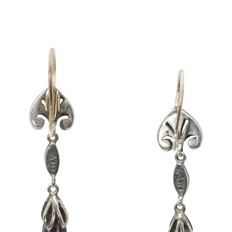 Antique Amethyst and Silver Drop Earrings