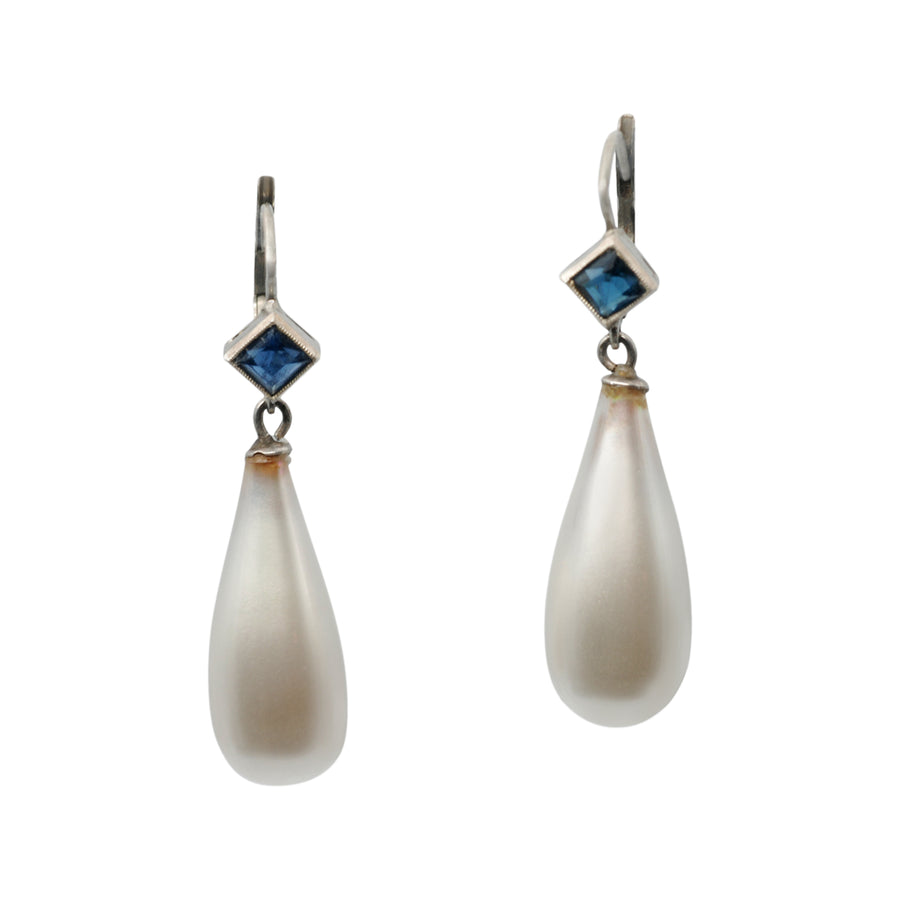 Art Deco French Blown Pearl and Paste Earrings