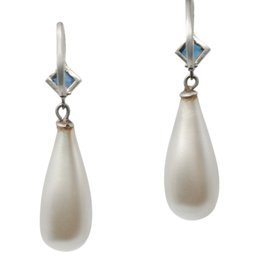 Art Deco French Blown Pearl and Paste Earrings