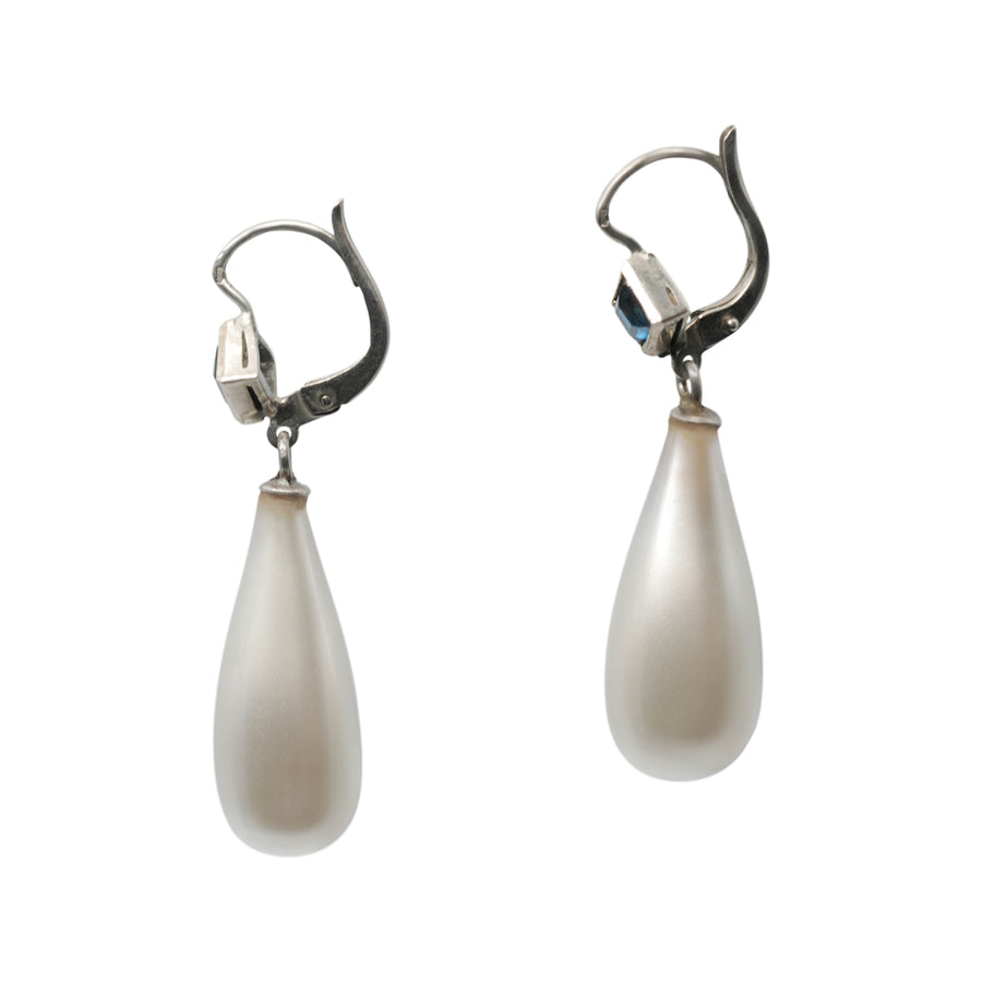 Art Deco French Blown Pearl and Paste Earrings