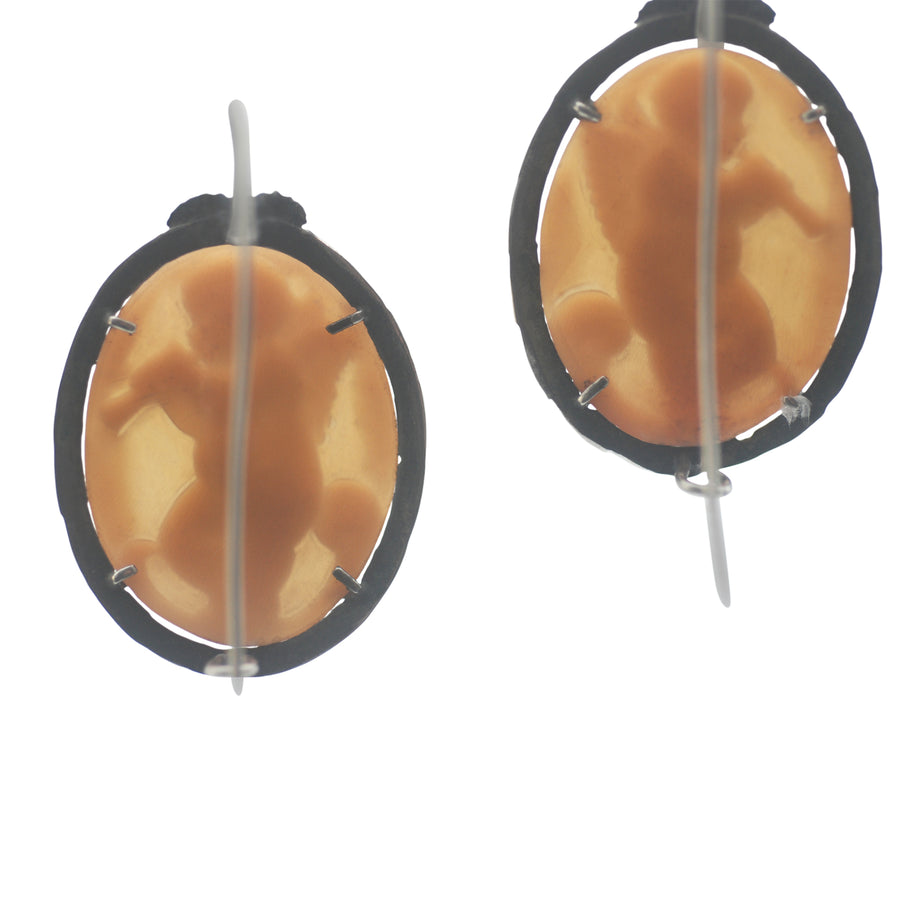 Antique Silver Cameo Putti Earrings
