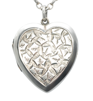 Antique Hallmarked Silver heart locket with engraved vine leaves