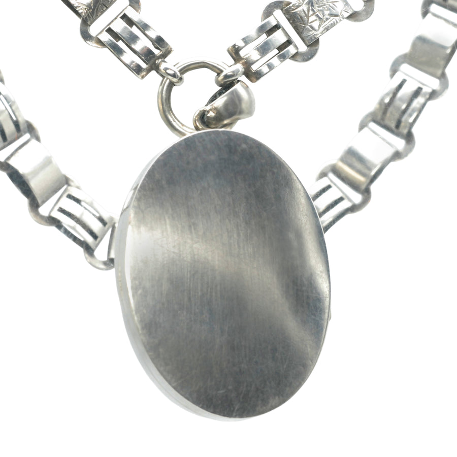 Antique Victorian Aesthetic Movement Oval Locket and Collar.