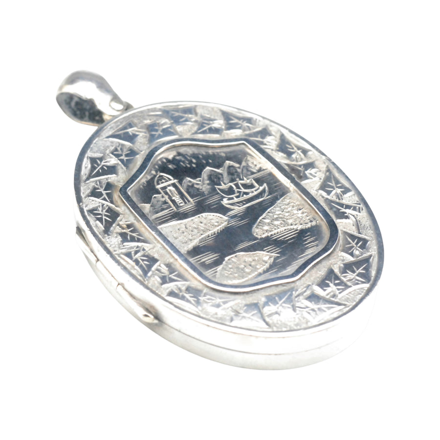 Antique Victorian Aesthetic Movement Oval Locket and Collar.