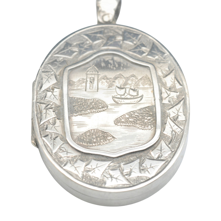 Antique Victorian Aesthetic Movement Oval Locket and Collar.