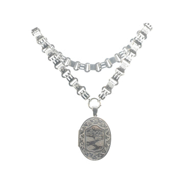 Antique Victorian Aesthetic Movement Oval Locket and Collar.