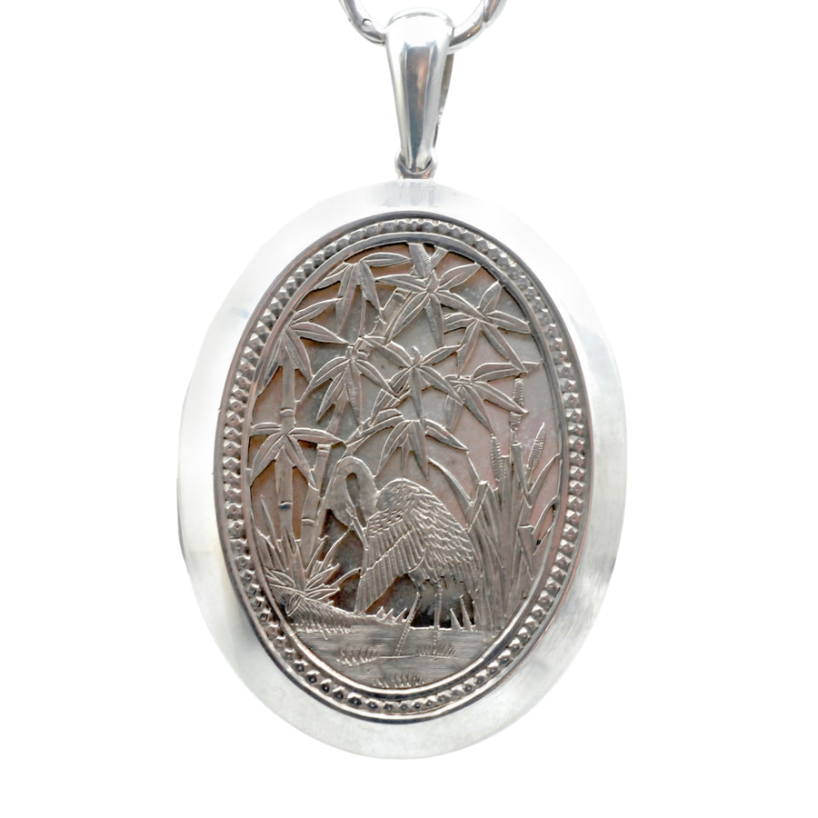 Antique Aesthetic Movement Large Silver Locket and Silver Collar.