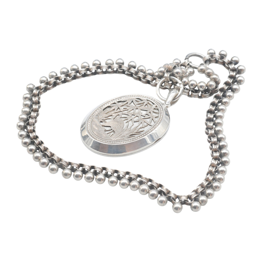 Antique Aesthetic Movement Large Silver Locket and Silver Collar.