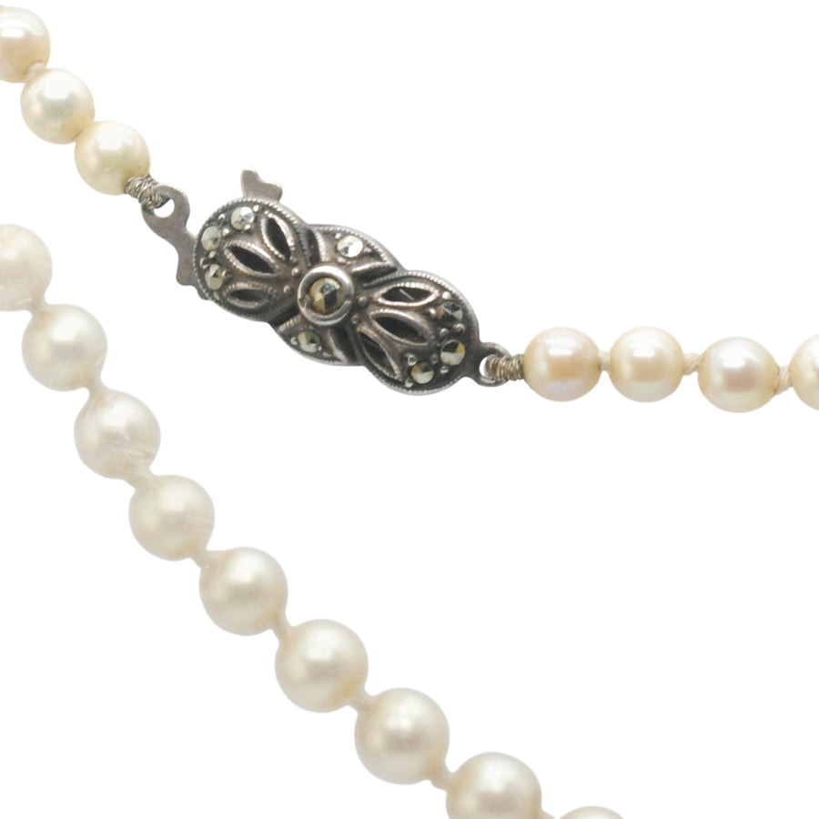 Vintage Cultured Akoya Pearls with Marcasite and Silver Clasp