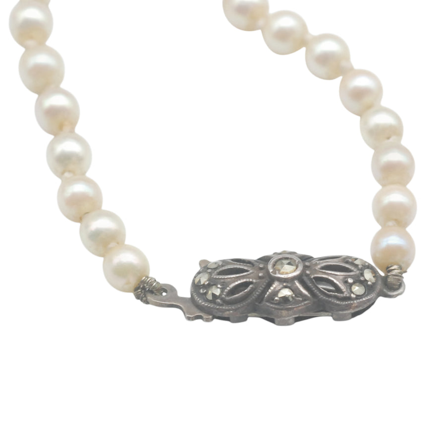 Vintage Cultured Akoya Pearls with Marcasite and Silver Clasp
