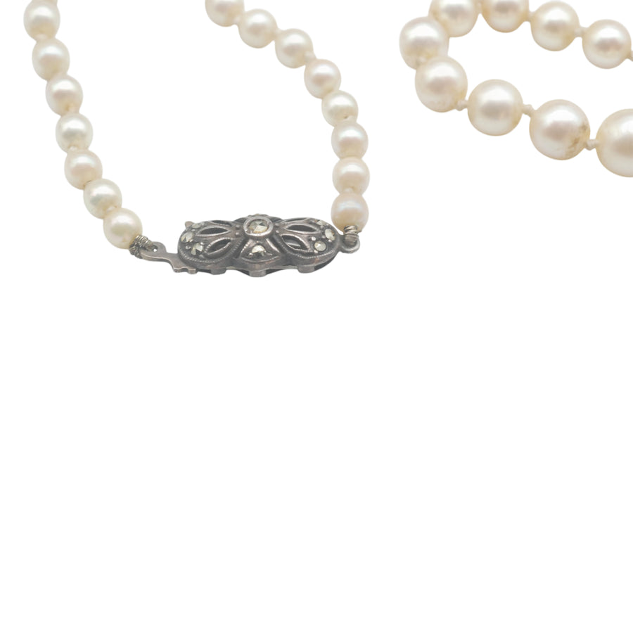 Vintage Cultured Akoya Pearls with Marcasite and Silver Clasp