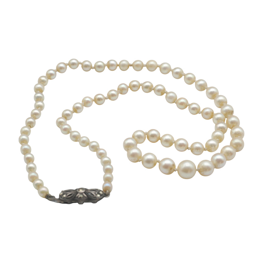 Vintage Cultured Akoya Pearls with Marcasite and Silver Clasp