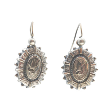 Antique Silver Round Decorative Earrings.
