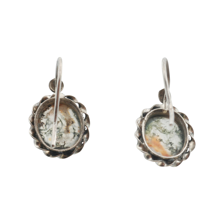 Victorian Silver and Moss Agate Earrings.