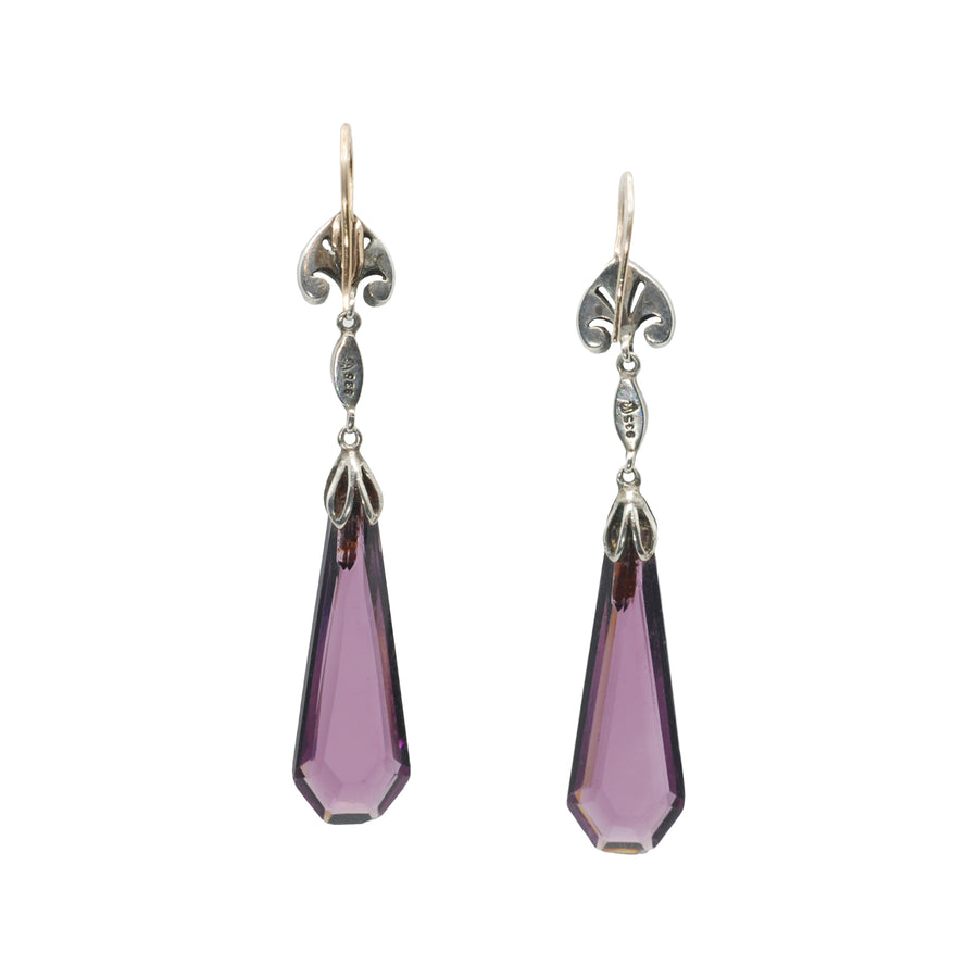 Antique Amethyst and Silver Drop Earrings
