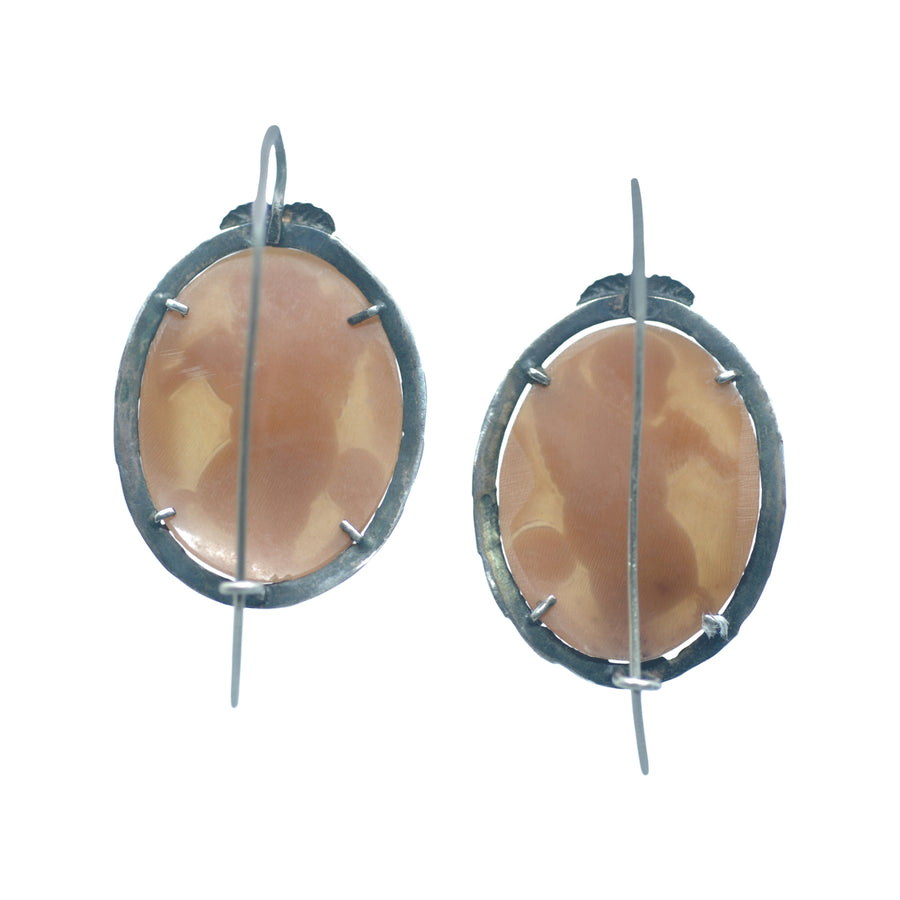 Antique Silver Cameo Putti Earrings