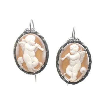 Antique Silver Cameo Putti Earrings