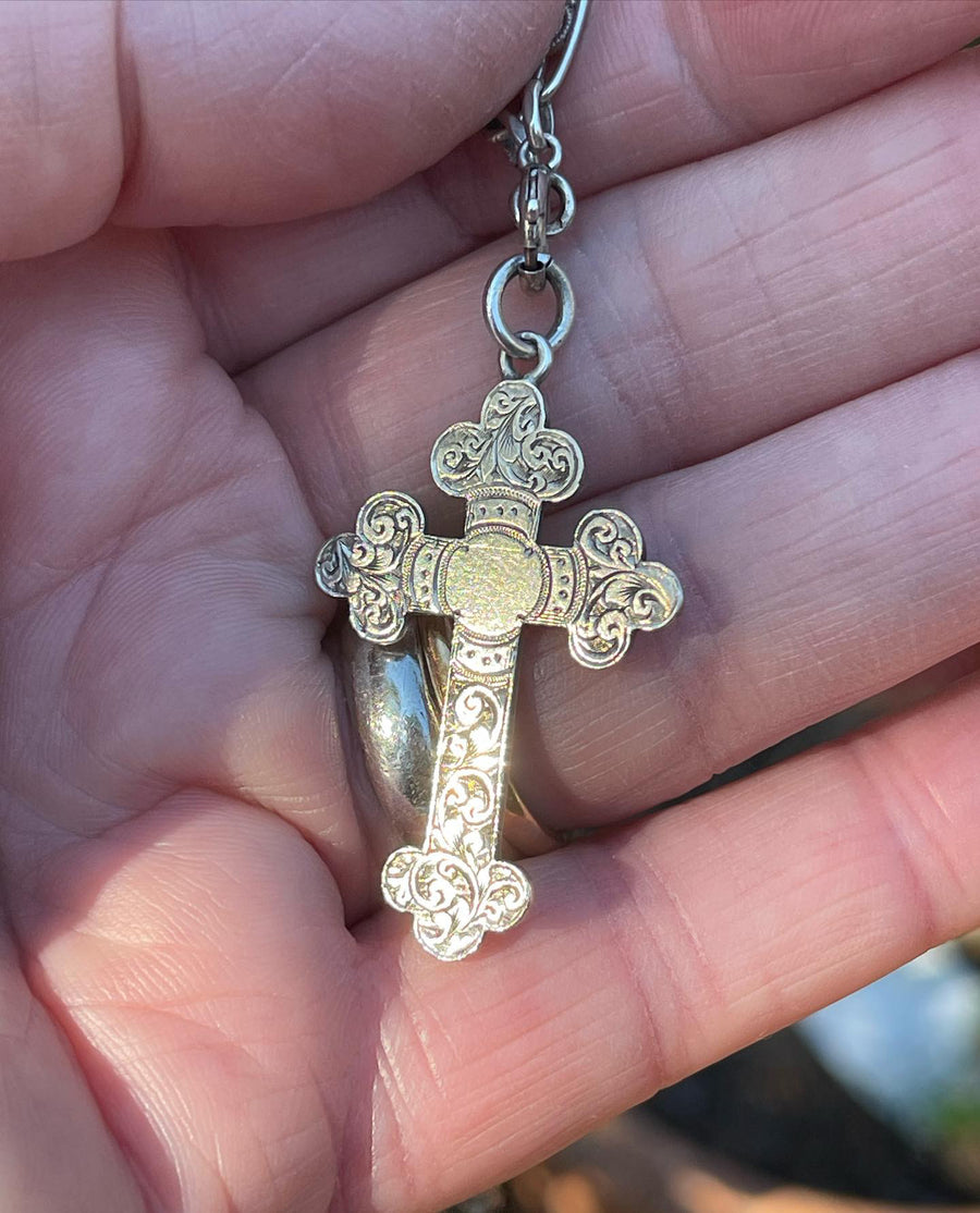 Antique Victorian Silver Engraved Cross