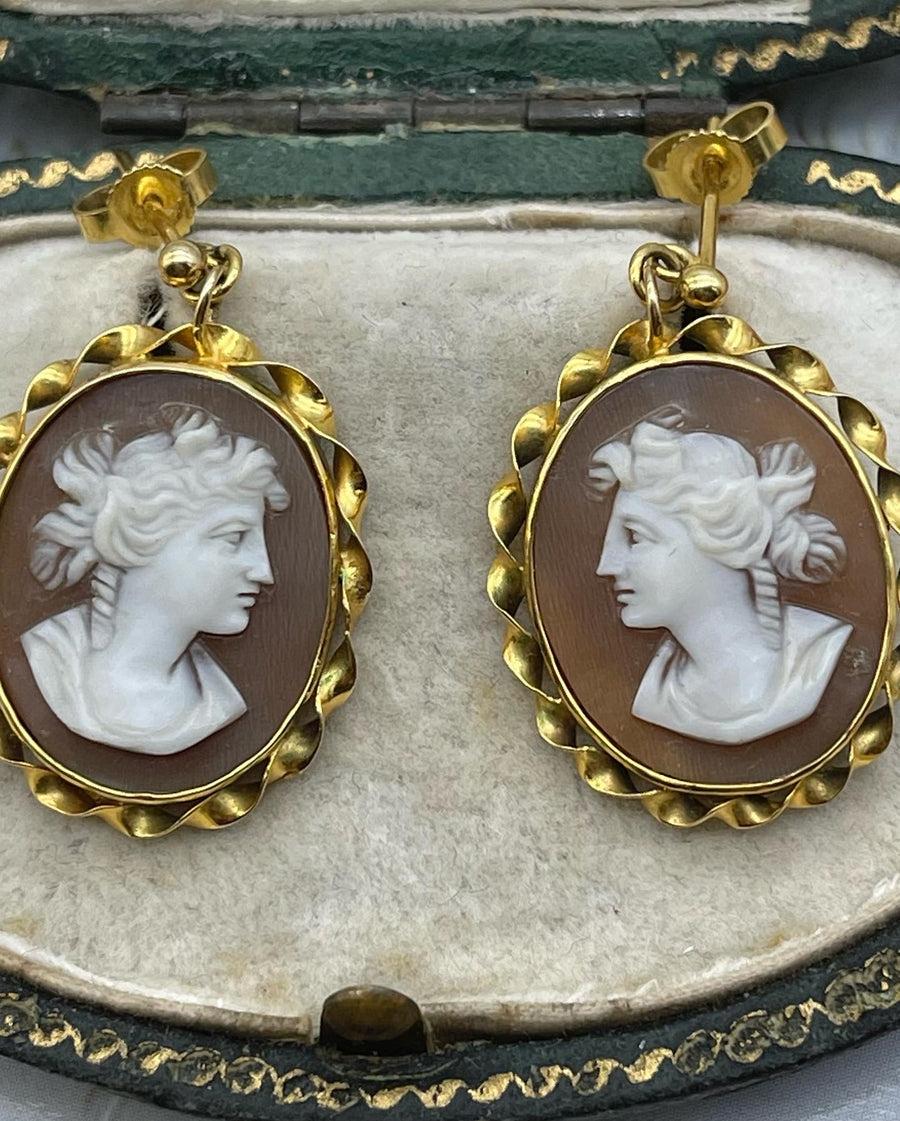 Antique 9ct Gold Cameo Earrings
