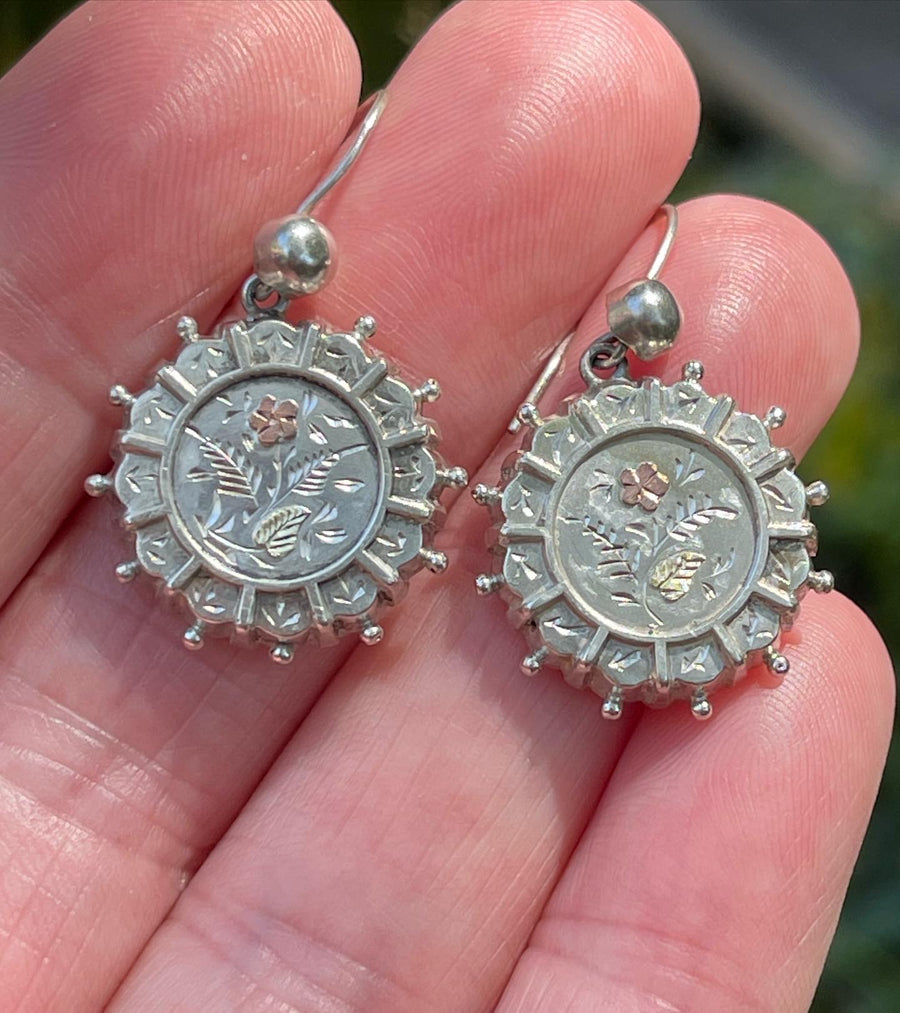 Antique Silver and Applied Gold Earrings