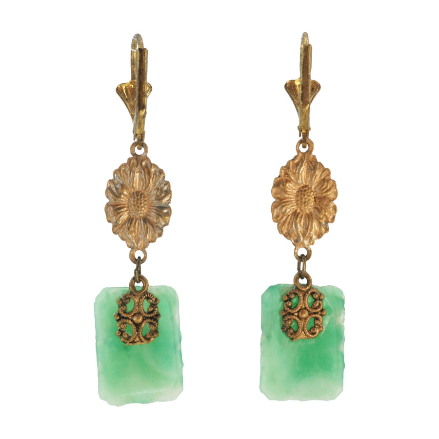 Deco green Art Glass Earrings - Front