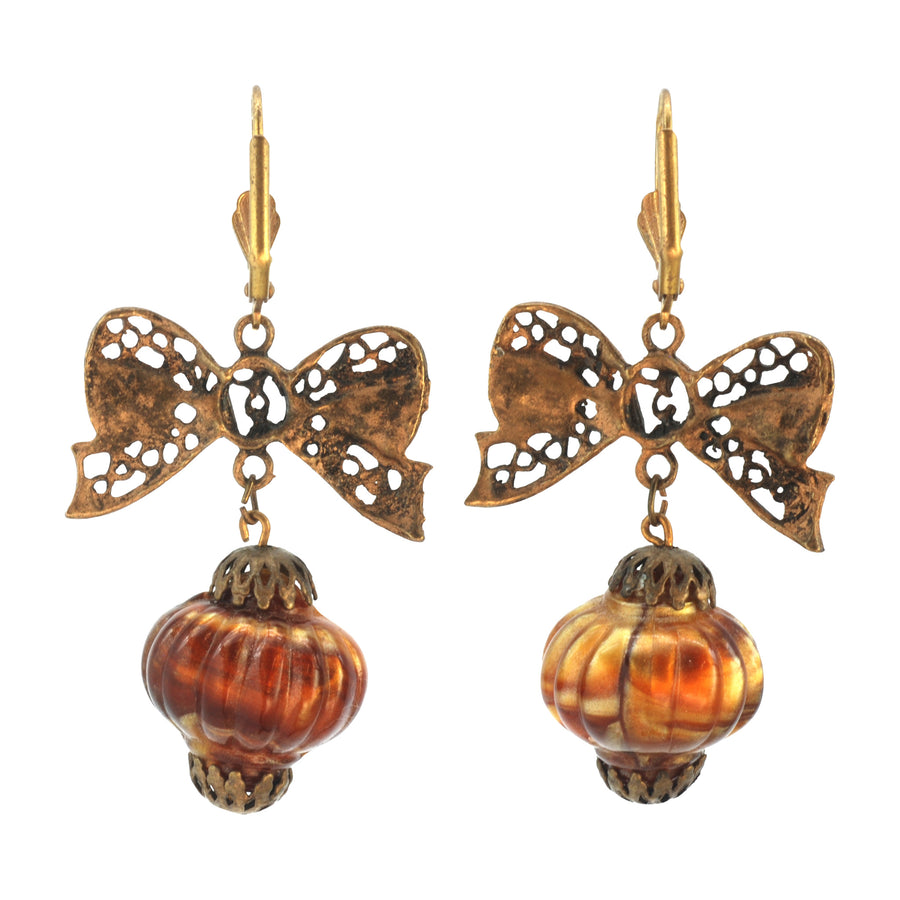 Czech Deco Bow and Lantern drop earrings