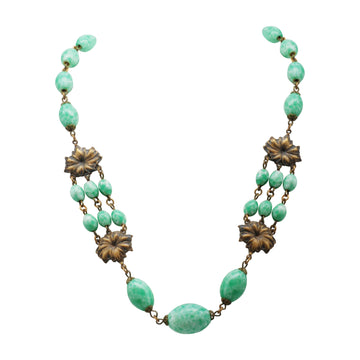 Neiger Bros Green Peking Glass/ Yellow Metal Deco Necklace - Bust