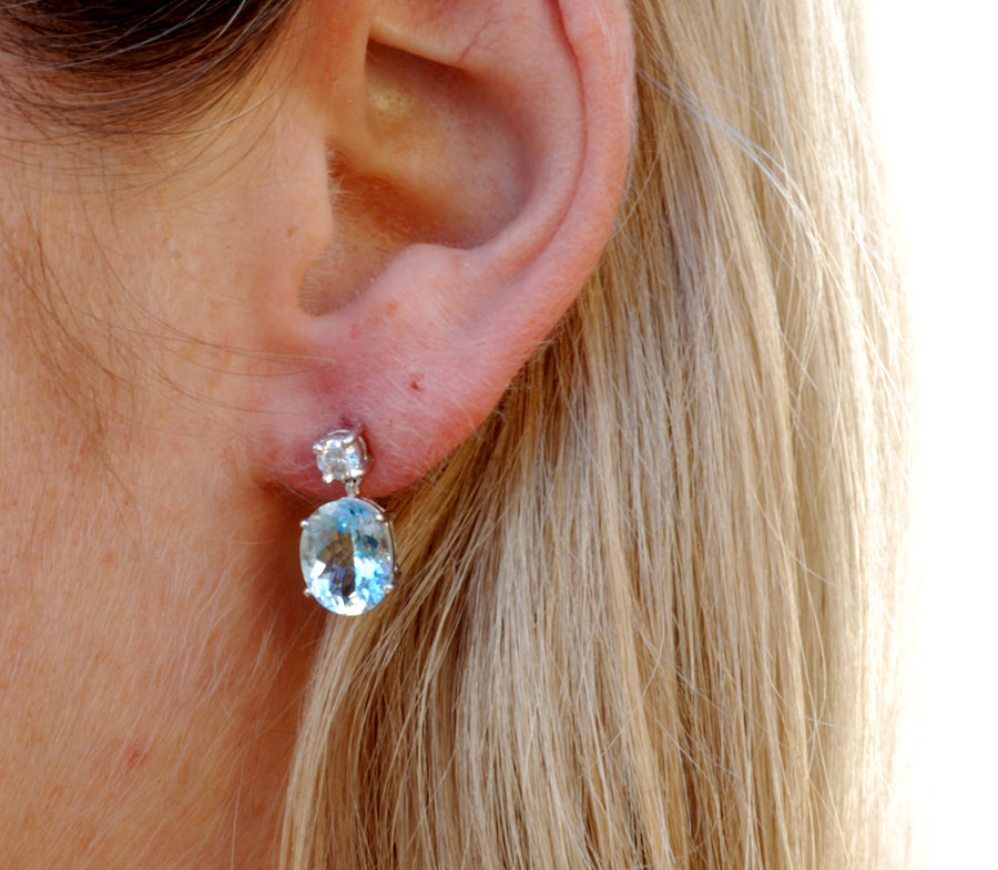 18ct Aquamarine and Diamond drop earrings