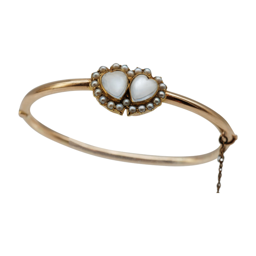 Victorian 15ct Rose Gold Moonstone & Seed Pearl Bracelet