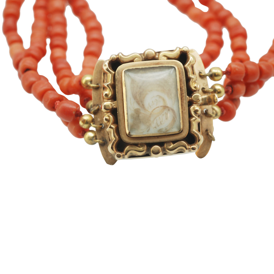 Georgian Coral Bracelet with Crystal Locket Top With Hair