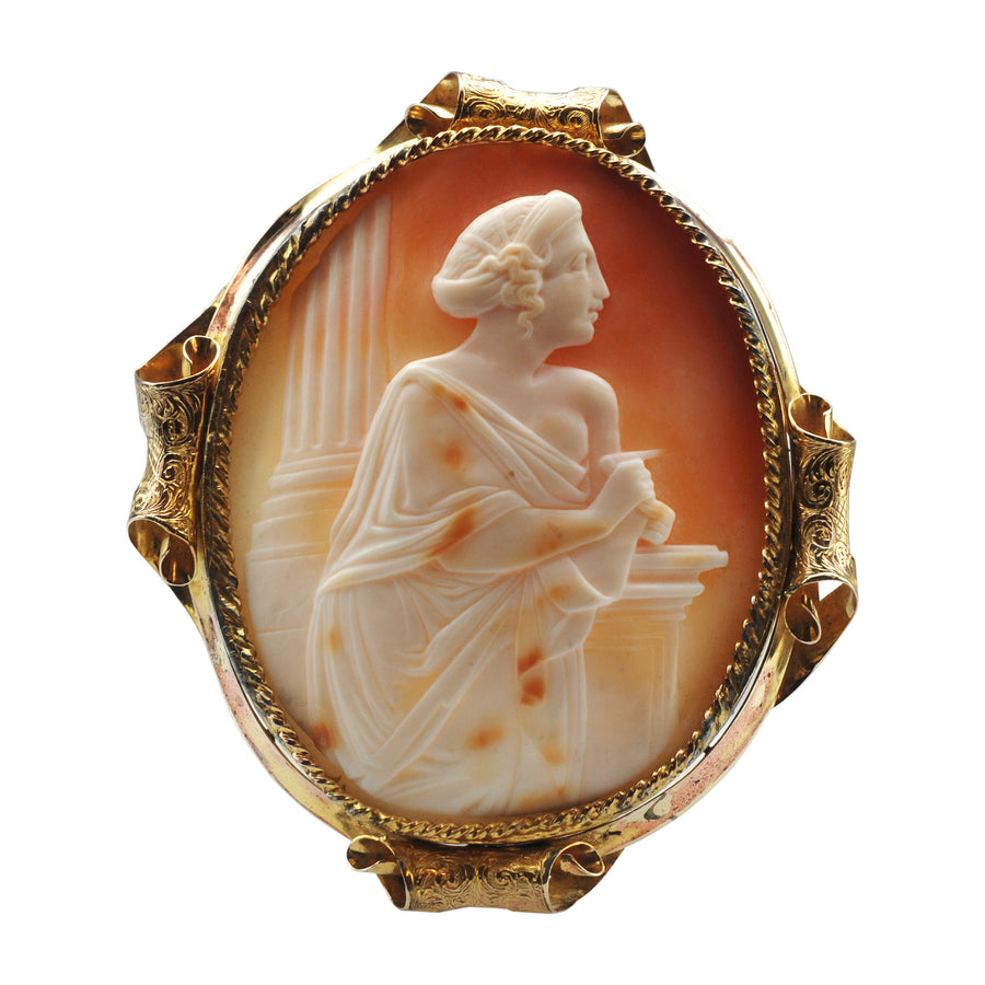 Mid Victorian Large Pinchbeck and Carved Shell cameo brooch.