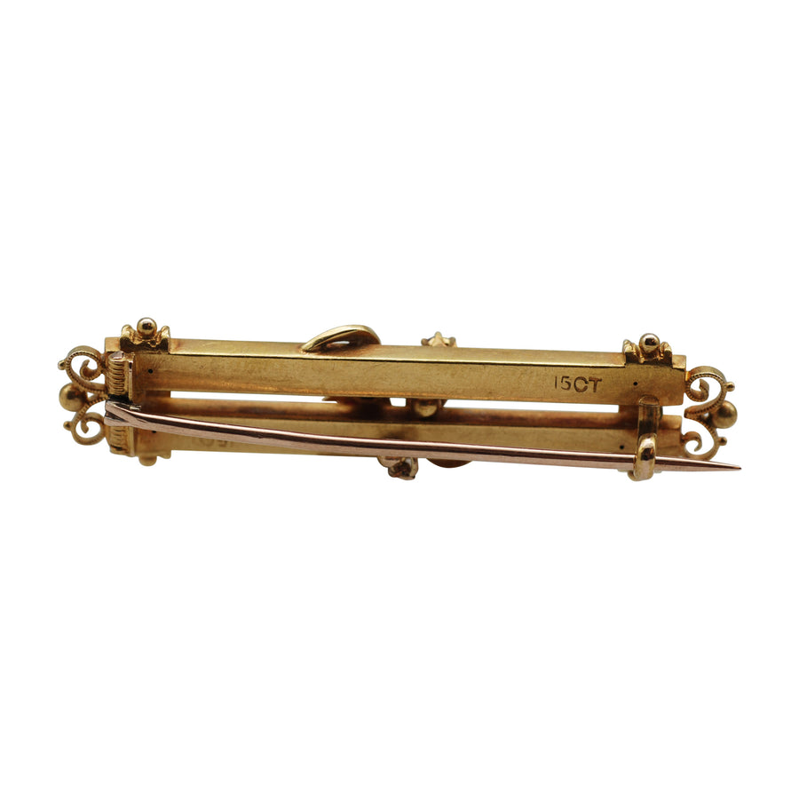 Antique Australian? 15ct Gold, Pearl and Ruby Double Bar Brooch