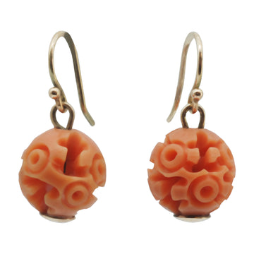 Art Deco Carved Resin Faux Coral Earrings - Front