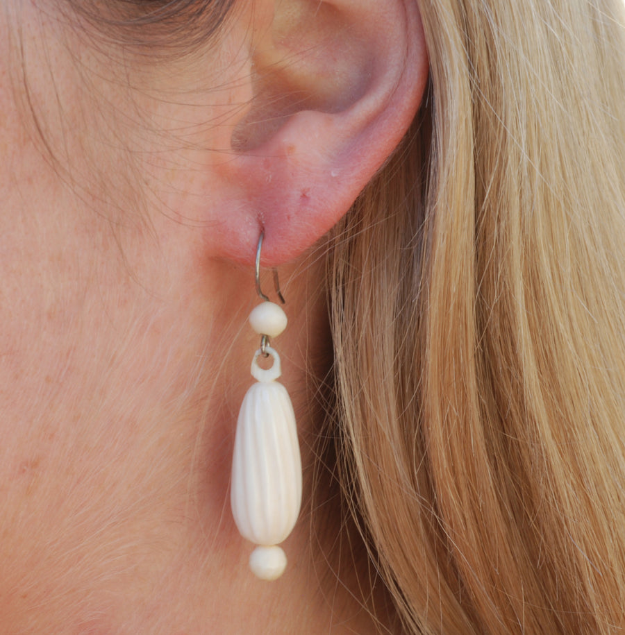 Edwardian carved bone and silver earrings