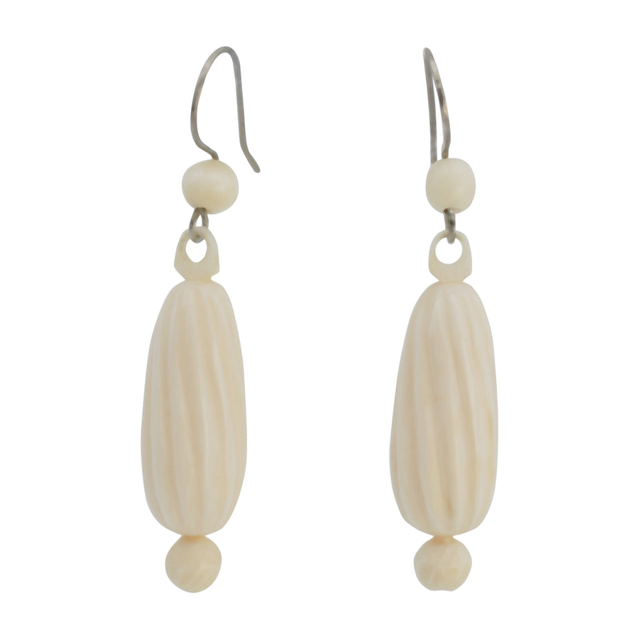 Edwardian carved bone and silver earrings