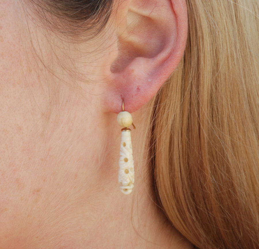 Victorian Carved bone drop earrings