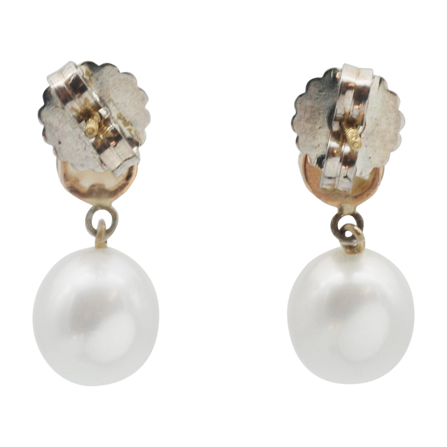 Vintage Cultured Pearl and Diamond Earrings