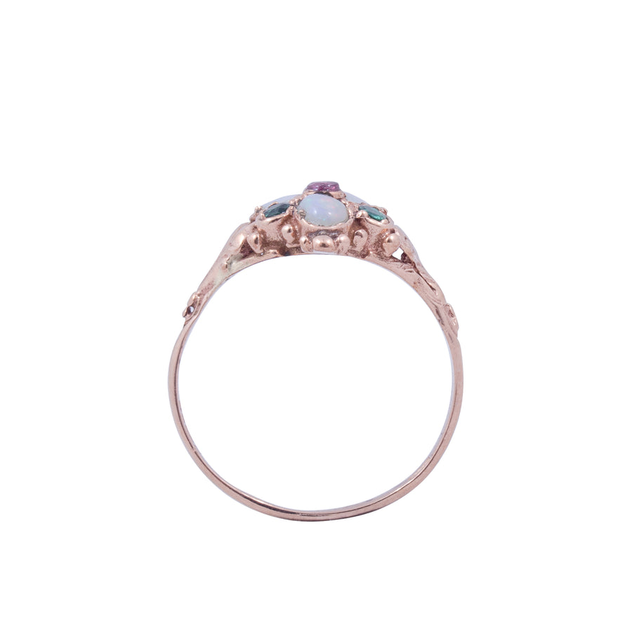 Victorian Style Gold, Opal and Garnet Posy Ring.