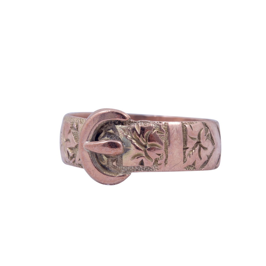 Antique 9ct Rose Gold Buckle Ring.