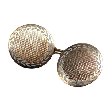 Deco 9ct Gold And Enamel Circular Cufflinks - front