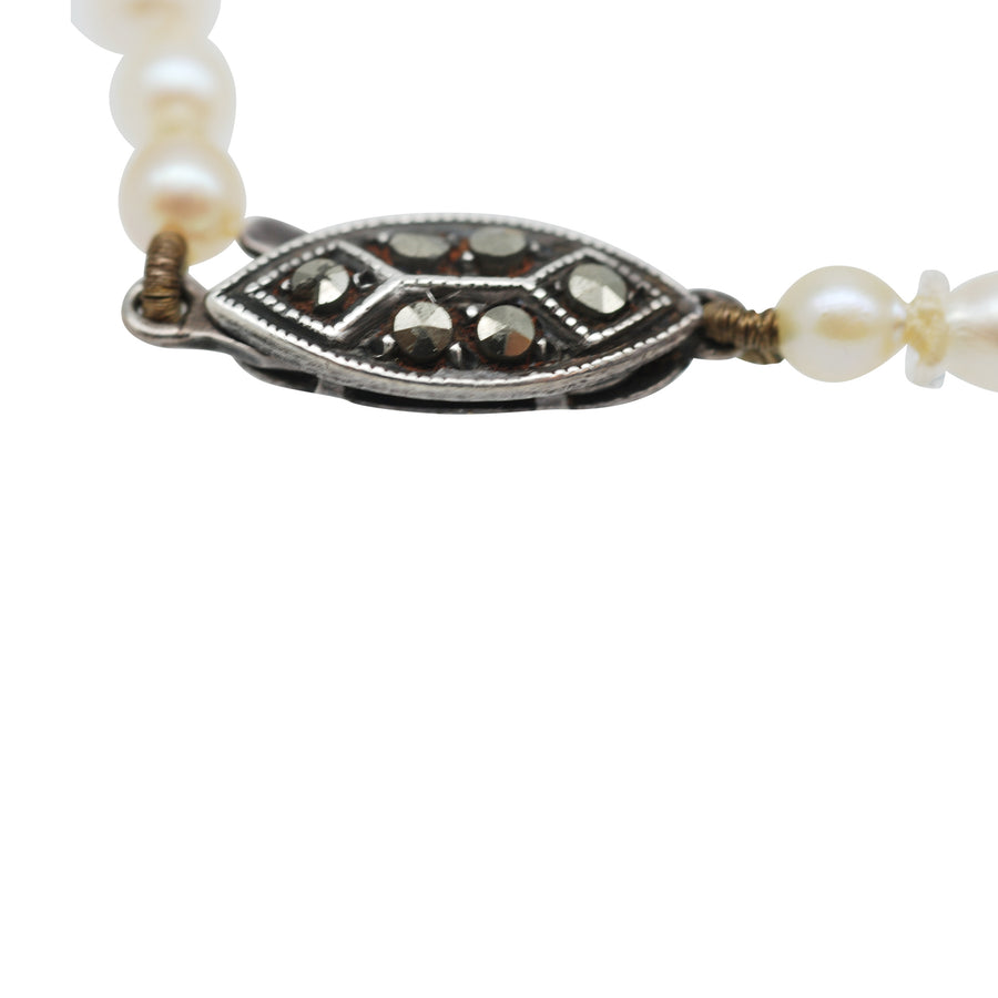 Vintage Graduated Cultured Pearls with Silver Marcasite Clasp