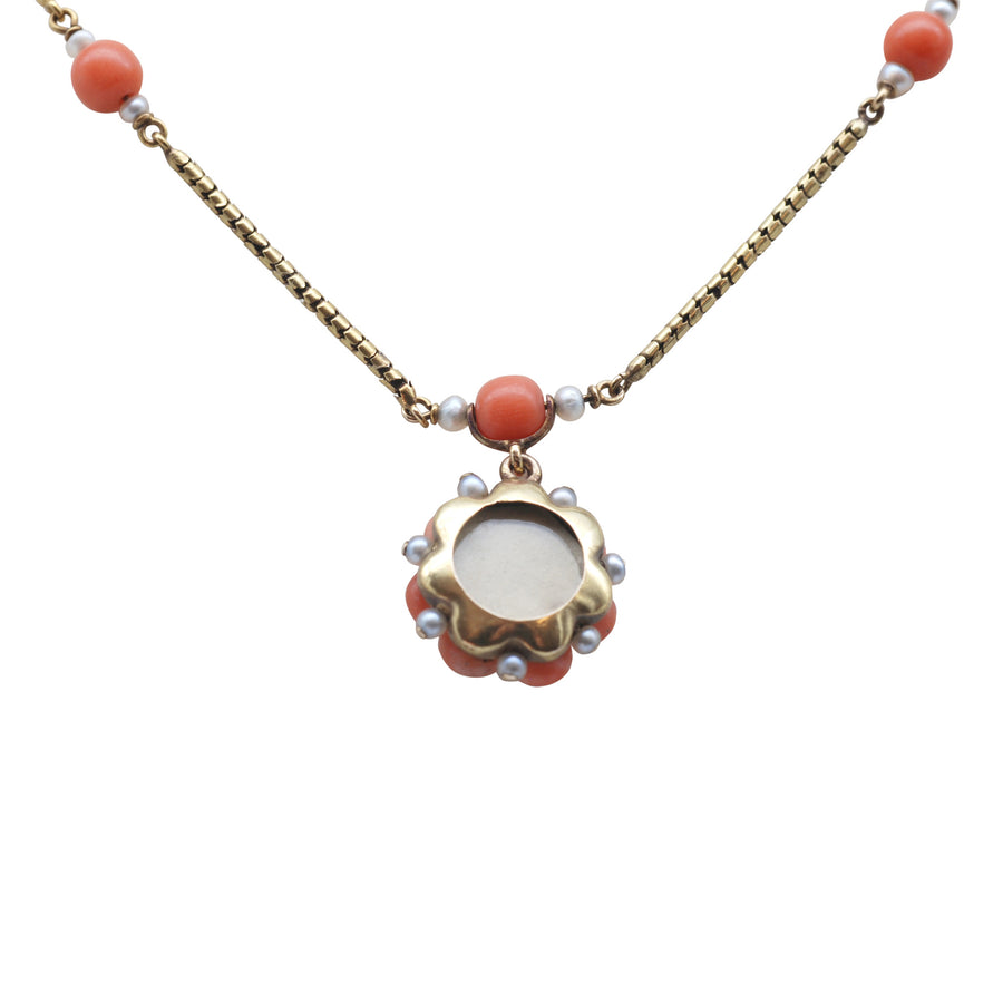 Georgian 15ct Gold And Coral And Rose Cut Diamond Necklet - back of locket
