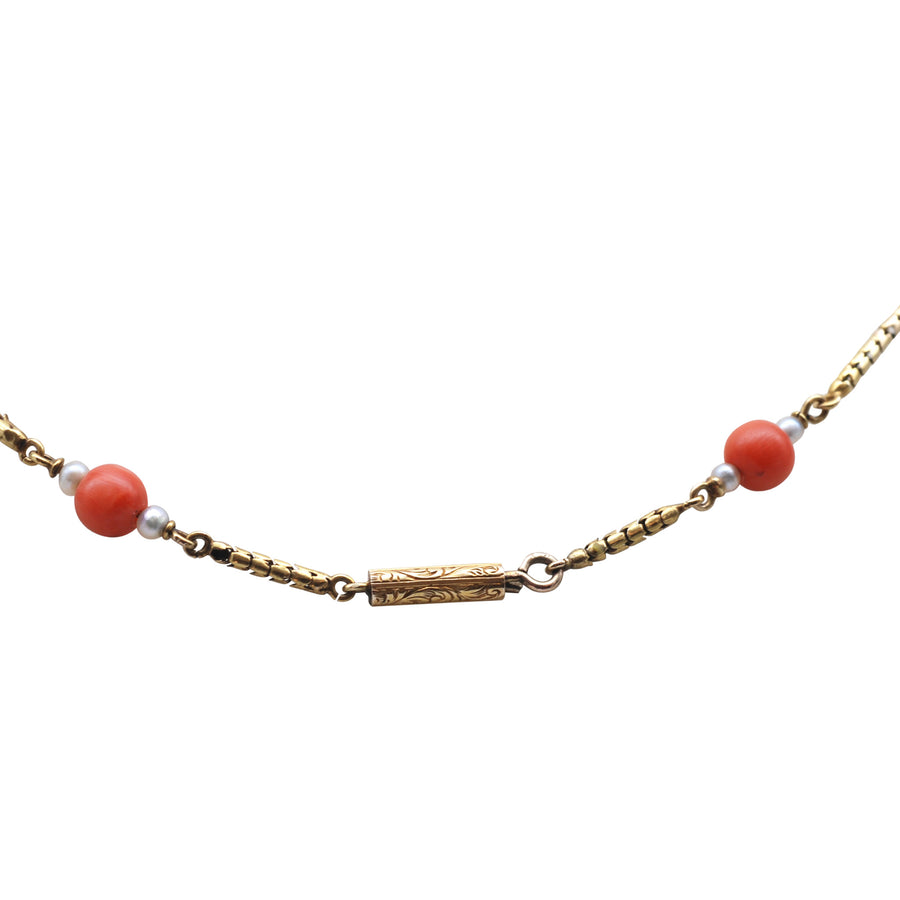 Georgian 15ct Gold And Coral And Rose Cut Diamond Necklet - chain