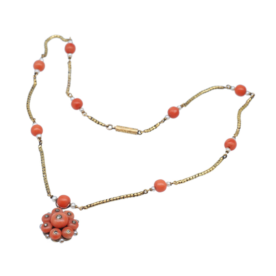 Georgian 15ct Gold And Coral And Rose Cut Diamond Necklet - overall