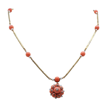 Georgian 15ct Gold And Coral And Rose Cut Diamond Necklet - full