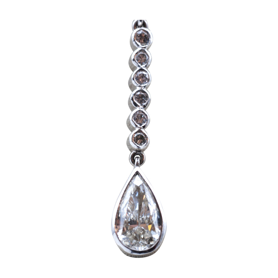 Contemporary 18ct White Gold & Diamond Pendant On Silver Chain - front close up