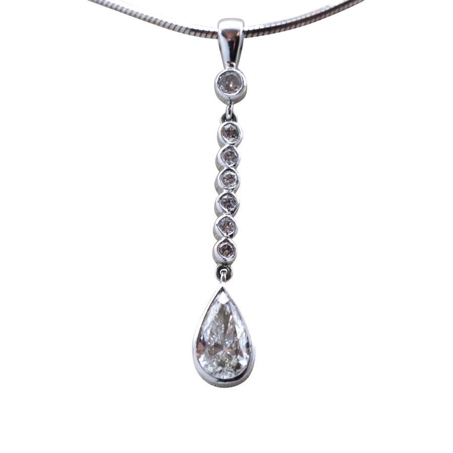 Contemporary 18ct White Gold & Diamond Pendant On Silver Chain - close up back