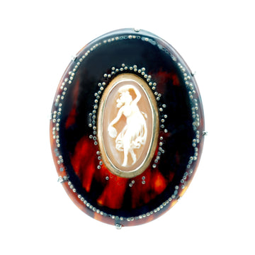 Edwardian carved Cameo and Tortoiseshell brooch