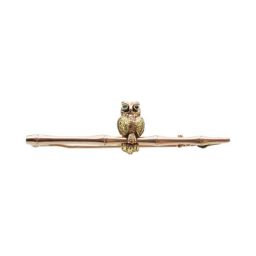 Antique 9ct Gold Owl Bar Brooch