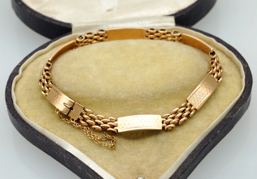 Antique 15 ct Rose Gold Fancy link and Panel Bracelet